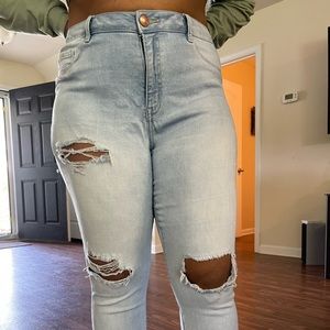 Charlotte Russe distressed acid wash ripped jeans